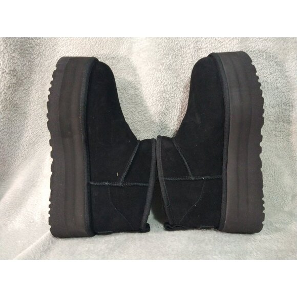 UGG Boots Womens 9 Black Suede Fur Classic Ultra Mini Platform Ankle Box - Picture 6 of 11